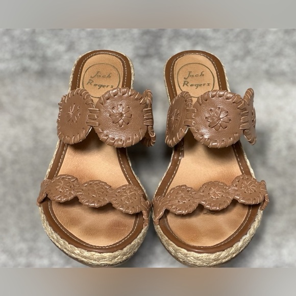 Jack Rodgers Shelby Rope Wedge Leather Sandal Heels in Tan Women’s 6.5 - Picture 4 of 8